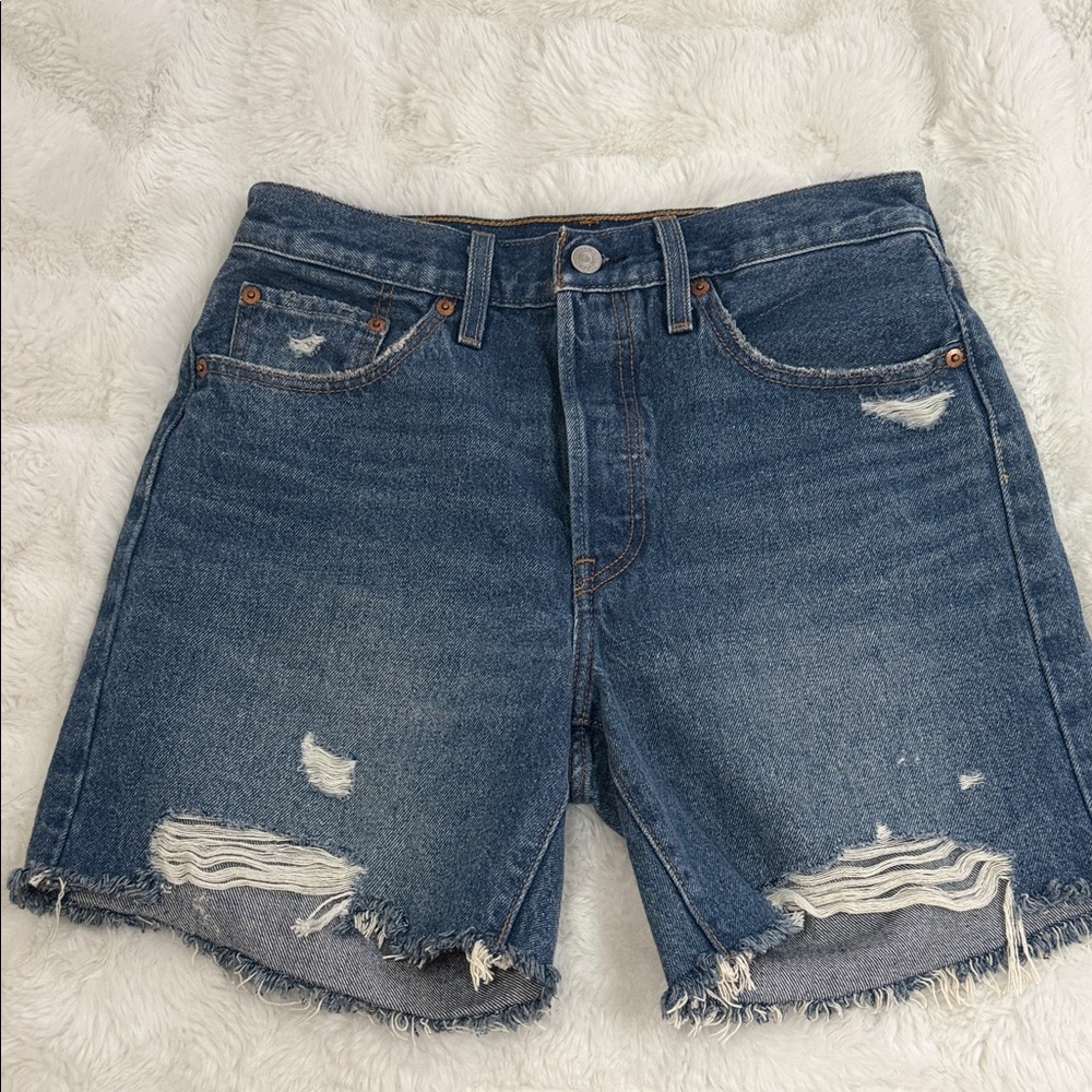Levi’s Blue Denim Distressed Cutoff 501 Shorts